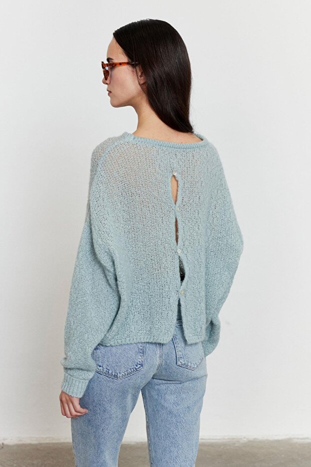 Arkadan Düğmeli Kazak Mint - 5