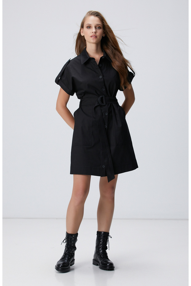 Siyah Diz Boy Elbise - 3