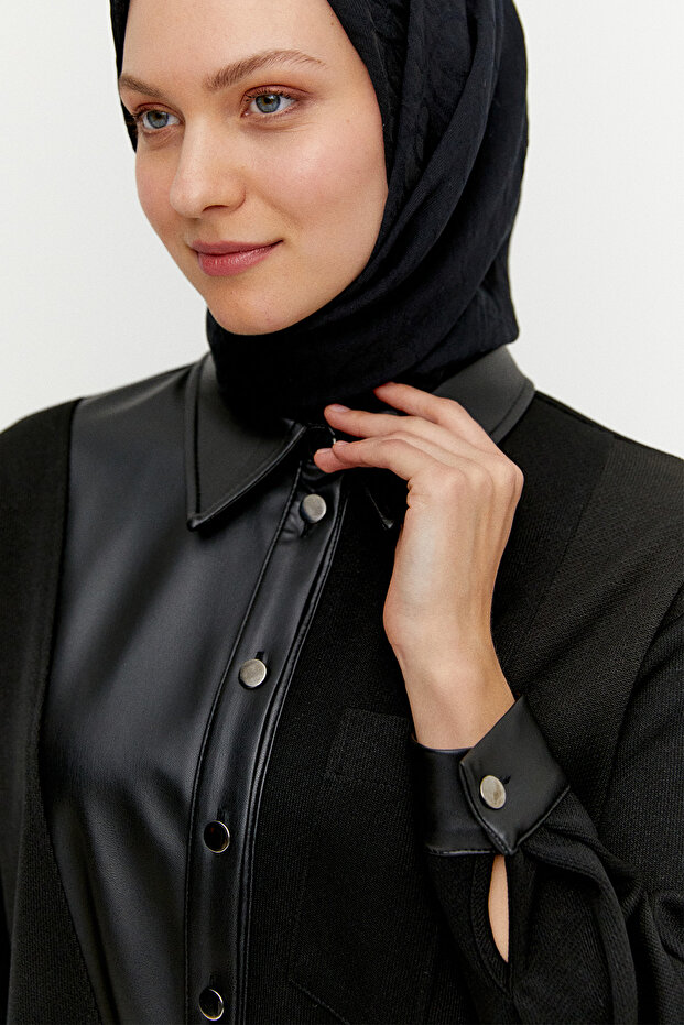 Deri Kombinli Örme Tunik - 4