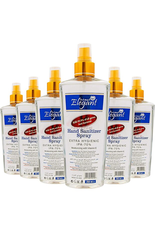 Elegant Hand Sanitizer Spray 250ML Pack of 6 - 70% IPA -