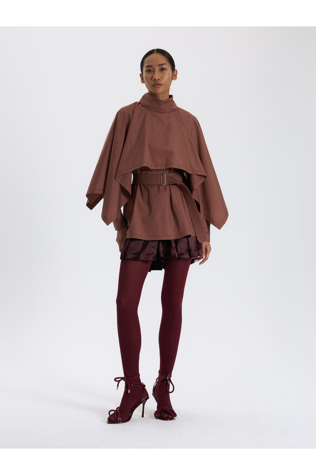 Brown Belted Short Blouse