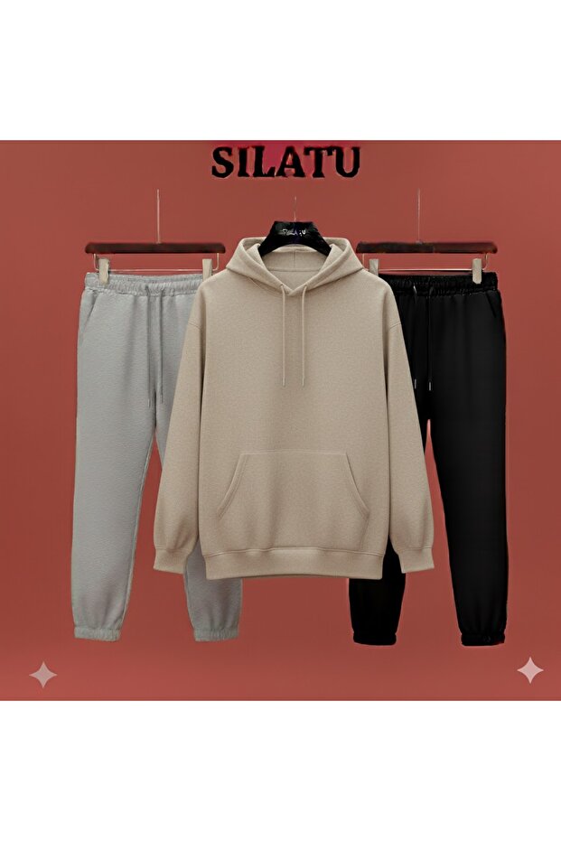 Hooded Grey Bottom Black Bottom 3-Piece Set