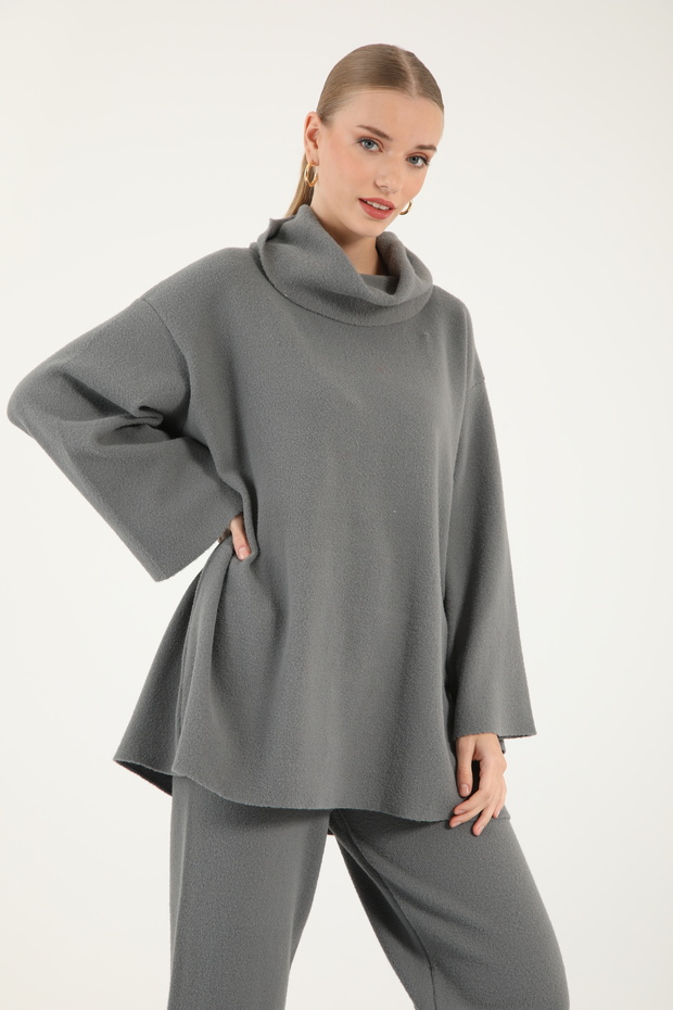 40938 - Stylish Comfortable Knitwear Fisherman Collar Top and Bottom Set