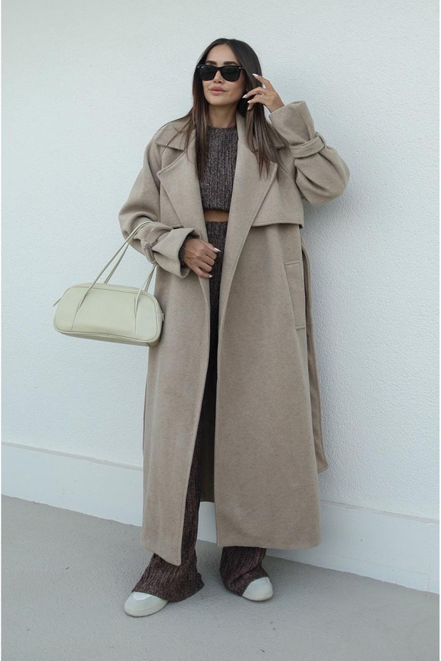 Płaszcz z paskiem taupe Workuta - 1