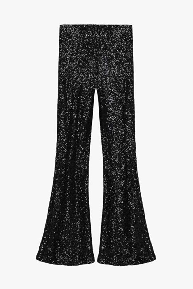Payetli İspanyol Paça Pantolon Siyah - 1