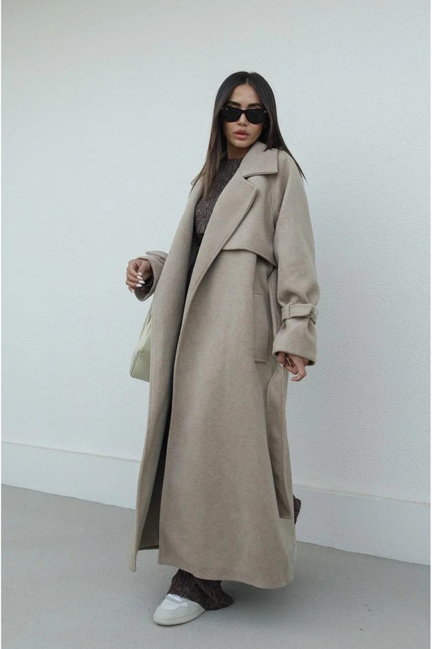 Płaszcz z paskiem taupe Workuta - 5