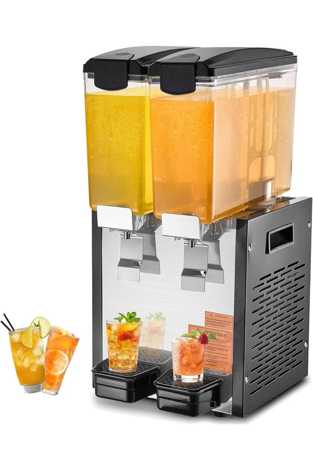 VEVOR Commercial Beverage Dispenser, 2x10L, 270W, Stainless Steel, 45°F-54°F Cooling