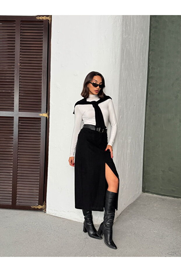 Fitilli Kadife Etek - Siyah - 3