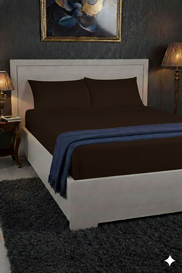 100% Cotton Ranforce Premium Double Elastic Sheet Set - Brown