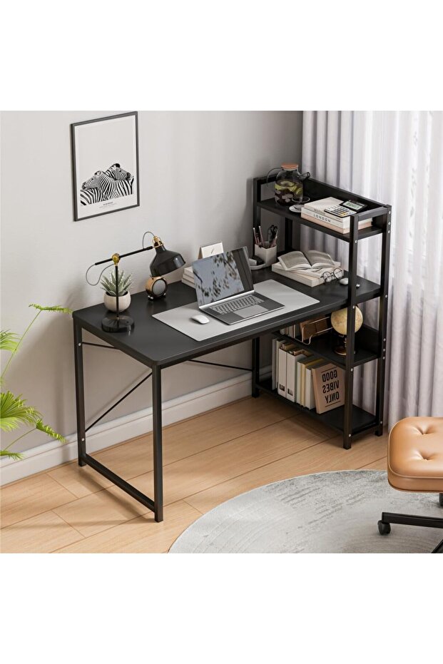 Study Desk Table for Home Office,4-layer Reversible Bookshelf Storage Computer Desk for Workstation - 1