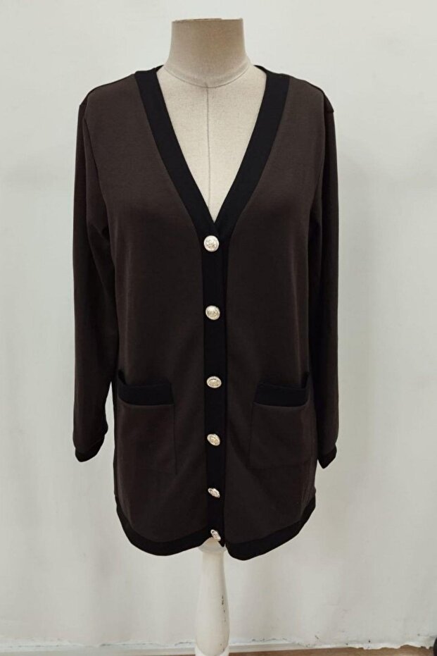 سترة مودال تفاصيل أسطوانية بأزرار على شكل حرف V - 5