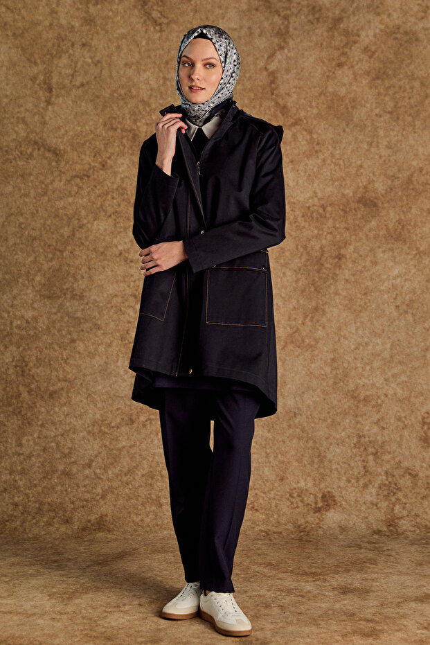 Çıkarılabilir Kapüşonlu Pamuklu Kap - 1