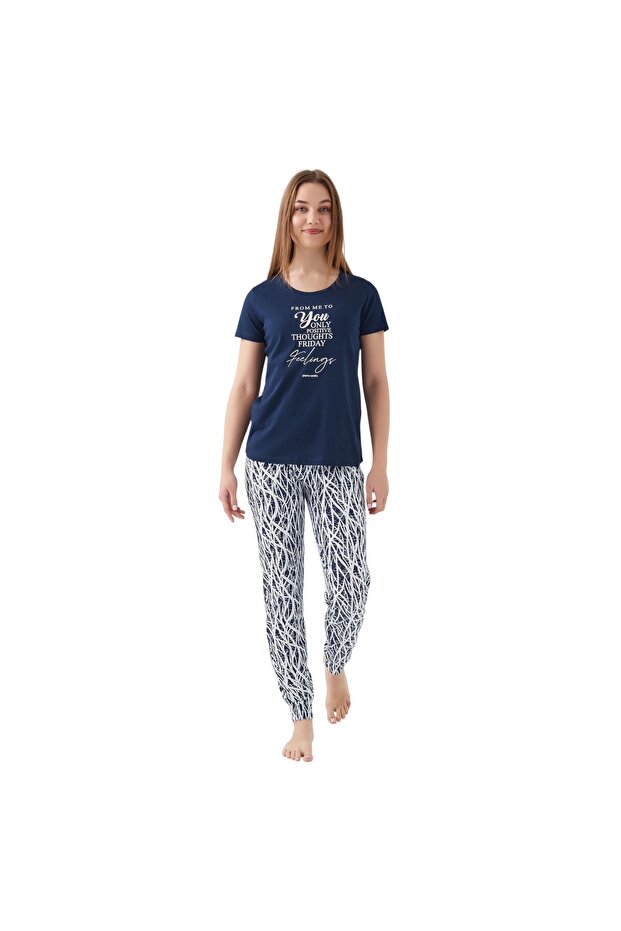 Friday Feelings Navy Blue Women's Short Sleeve Pajama Set