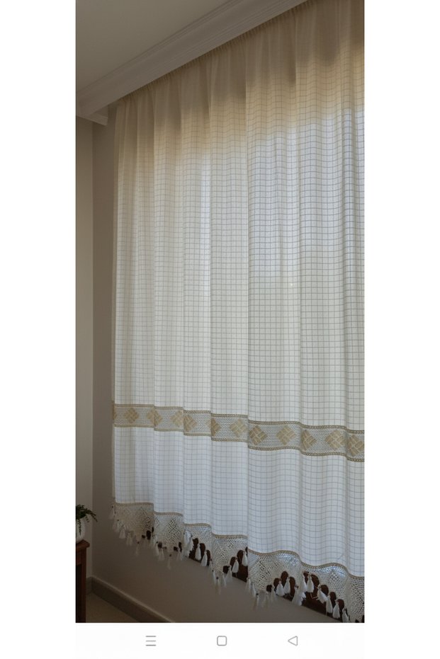 Authentic Perde Monika Handmade Lace Natural Linen Woven Curtain