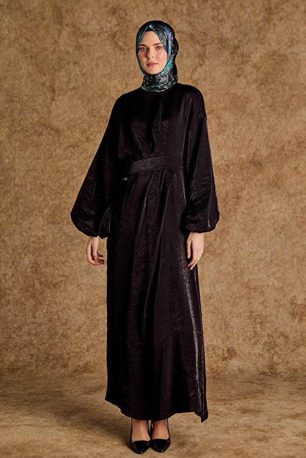 Drape Detaylı Jakarlı Elbise - 1