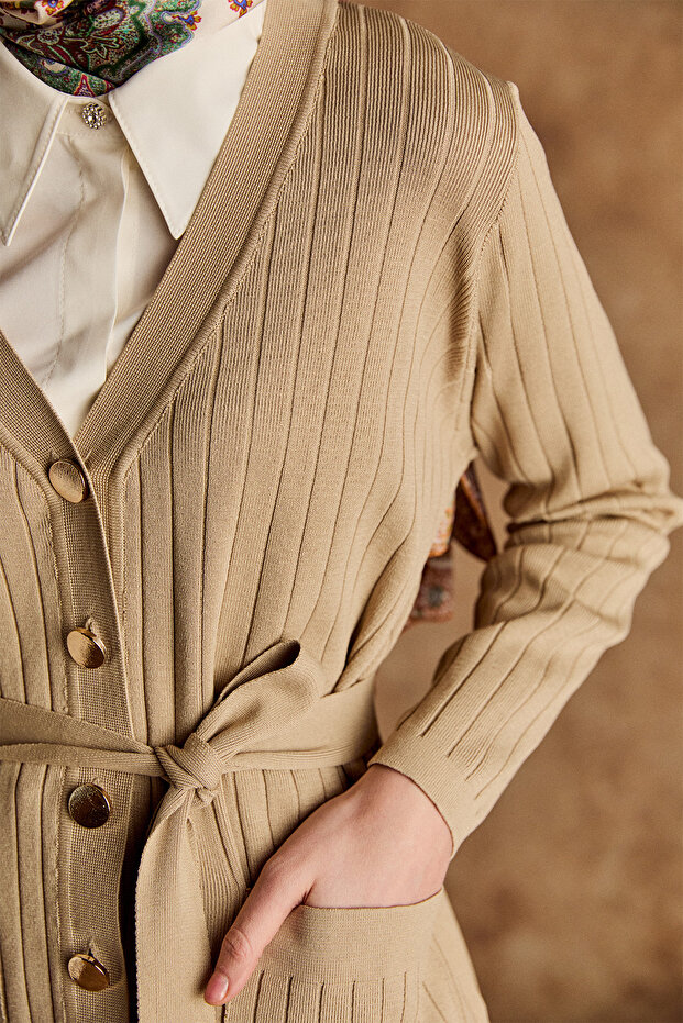 Çift Cepli Örme Triko Hırka - 4