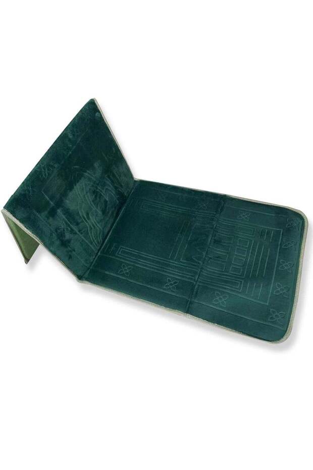 Muslim Prayer Rug - Foldable Travel Mat with Back Support (Green)