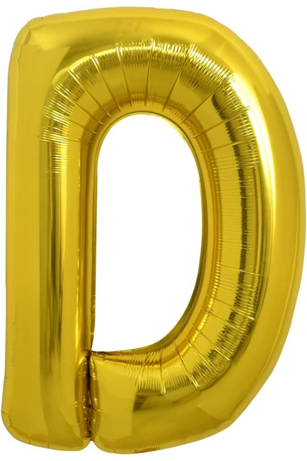 Letter D Balloon Gold Gold 78cm Large Size Compatible with Air and Helium