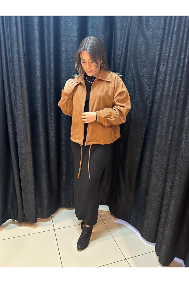 taba rengi süet çeket - 3