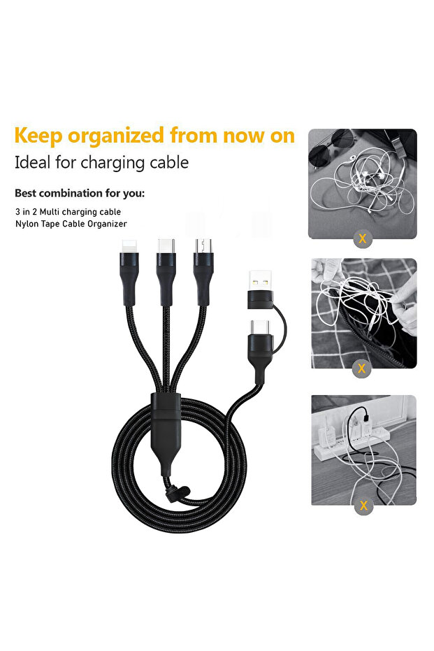 كابل بيانات شحن سريع متعدد الوظائف 3 في 2 - 4