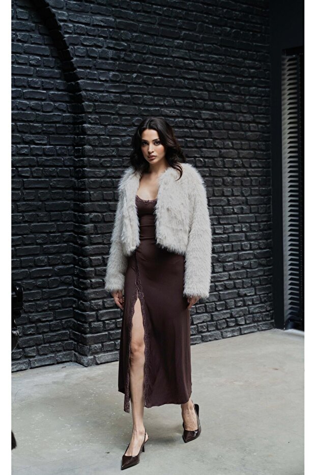 معطف فرو قصير مبطن بالحجر - 2