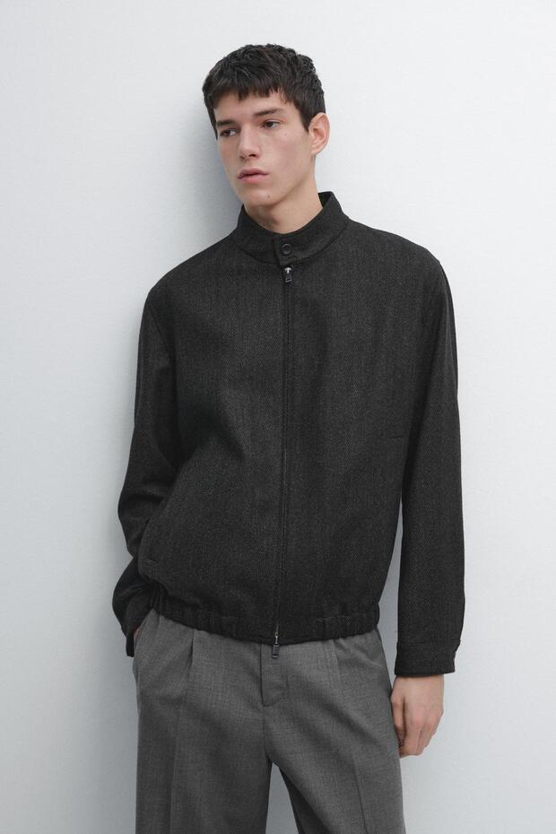 100% wool herringbone bomber jacket - 2