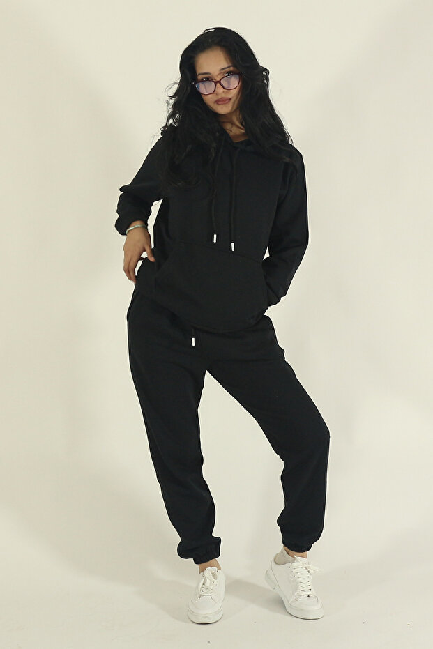 Women's Winter Cotton Tracksuit Set Kangaroo Pocket Sweatshirt Jogger-Regular Elasticated Leg