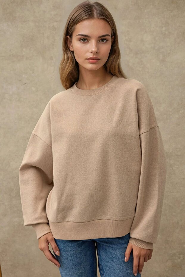 Oversize Bisiklet Yaka Basic Sweatshirt - 6