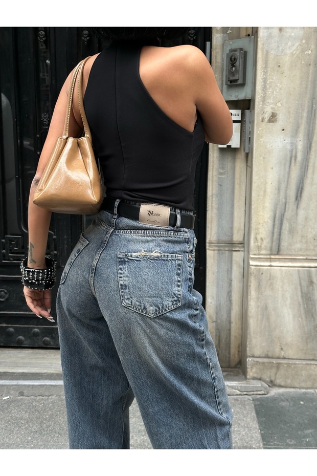 Női bő szabású farmer magas derekú Palazzo rugalmas farmernadrág - 6