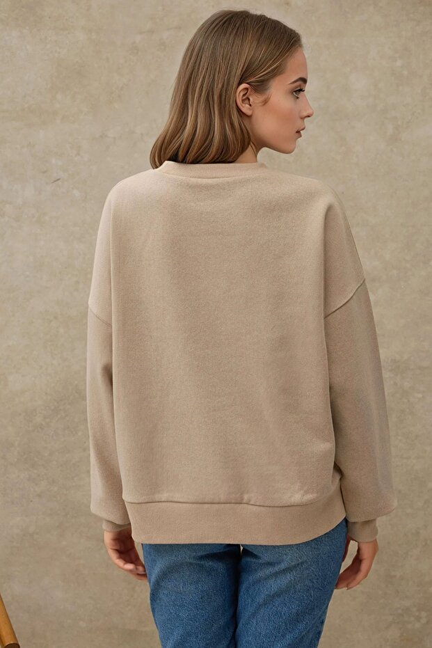 Oversize Bisiklet Yaka Basic Sweatshirt - 3