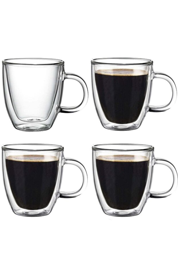 150ML Espresso Mugs Set of 4 - Double Wall Insulated Glass Coffee Cups with Handles