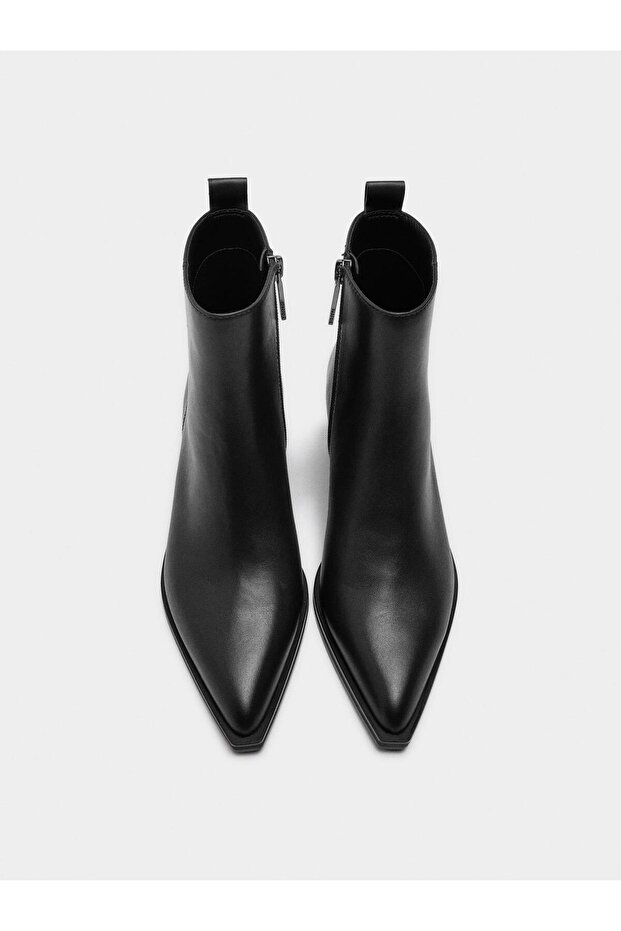 Geniş Topuklu Deri Bilekte Bot - 2