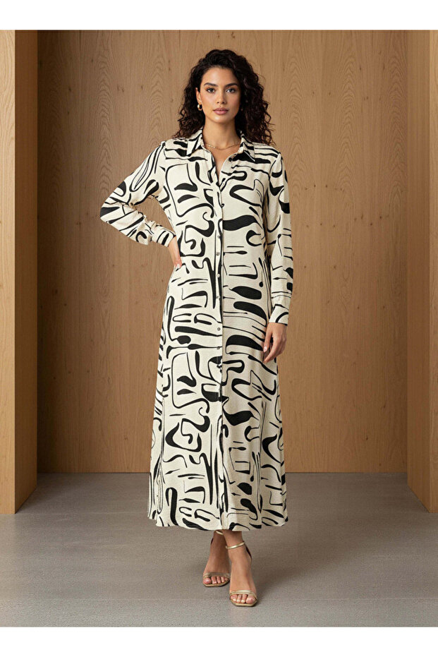 Printed Shirt Women Dress with Collar