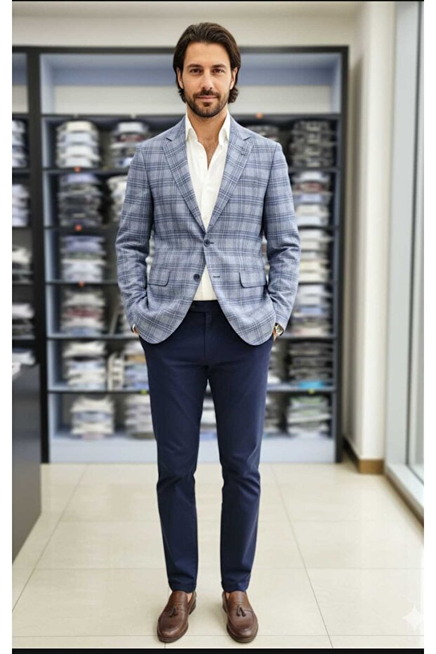 سترة رجالية بزرين وقصة ضيقة من إيكوسي - 1