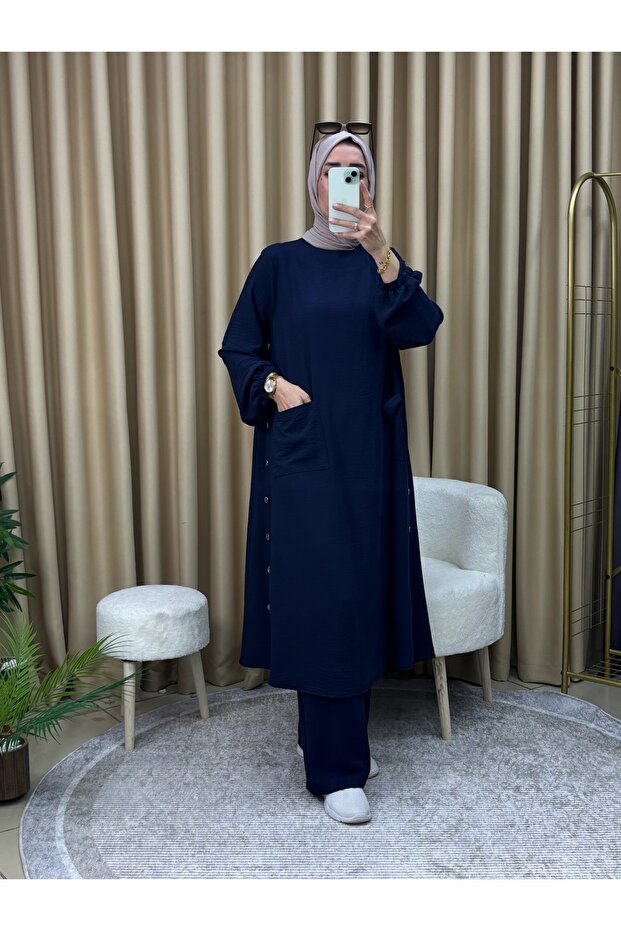 SNAP BUTTON TUNIC PANTS SET - 1