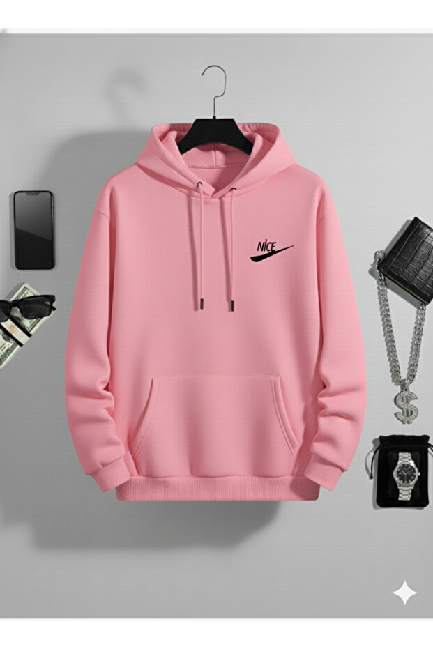 Unisex Baskılı Oversize Kapüşonlu Pamuklu Sweatshirt - 1