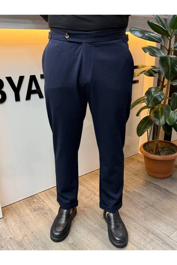 Men's Winter Thick Fabric High Waist Double Buckle Italian Pants