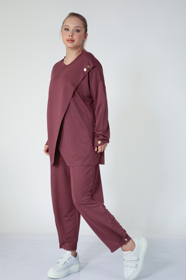 5352 - Stylish Comfortable Single Jersey Knit Button Detail Loose Women's Set