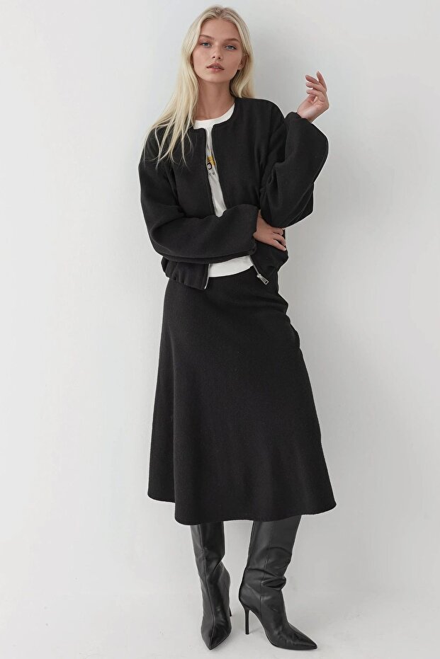 Fermuarlı Oversize Kaşe Bomber Ceket - 4