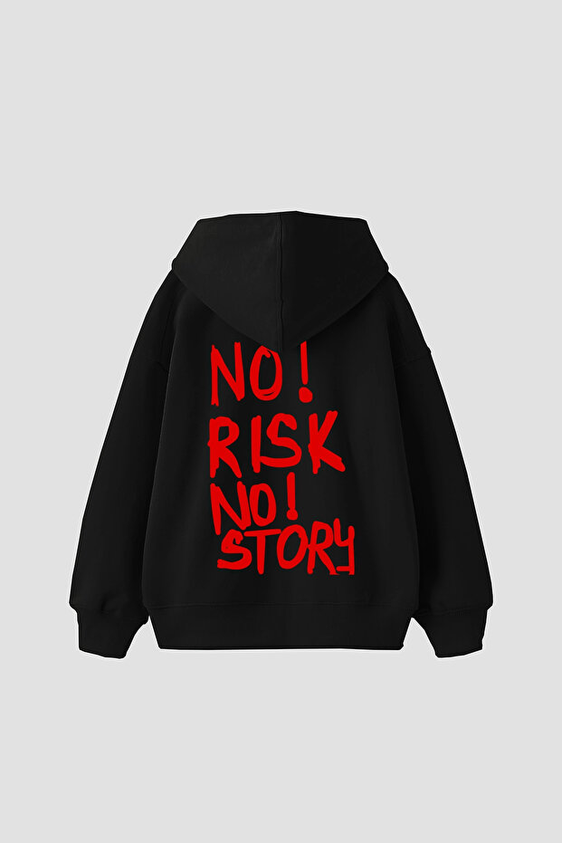 No Risk No Story Printed Oversized Unisex Black Hoodie