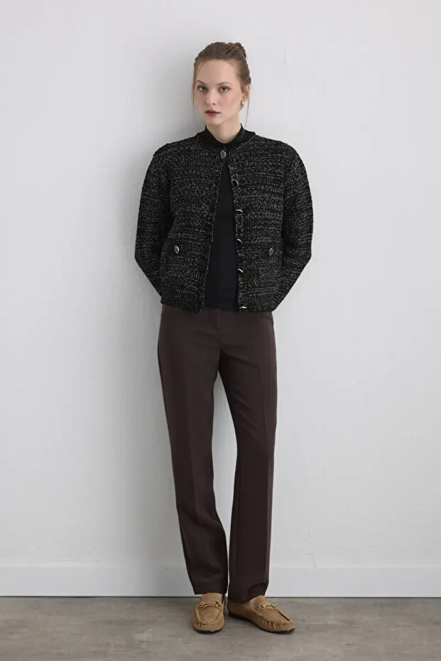 Simli Triko Şönil Hırka - Siyah - 2