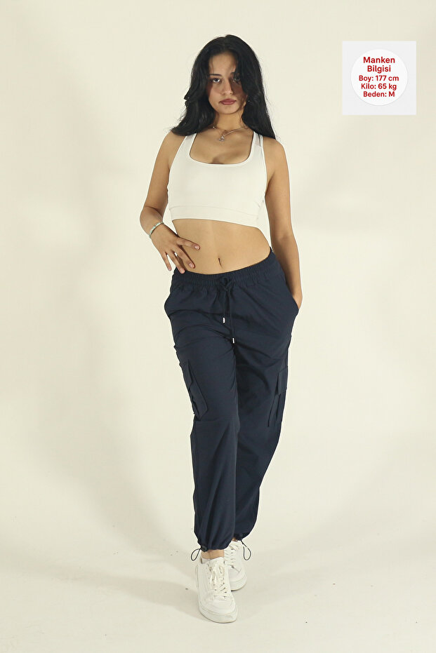 Women's Baggy Parachute Fabric Commando Pocketed Leg Clip Oversized Sweatpants