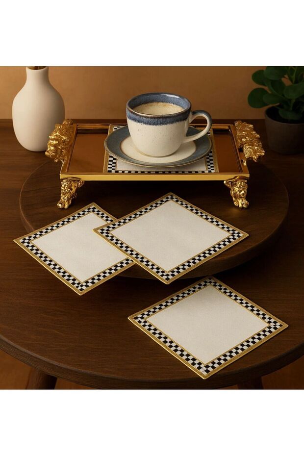 2 Pieces Square Patterned Presentation and Cocktail Napkins Stain-Proof Fabric