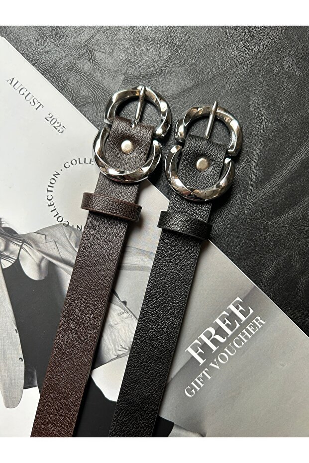 2-Piece Jade Double Ring Patterned Women's Silver Buckle Belt Coat Belt Dress Belt Trouser Belt