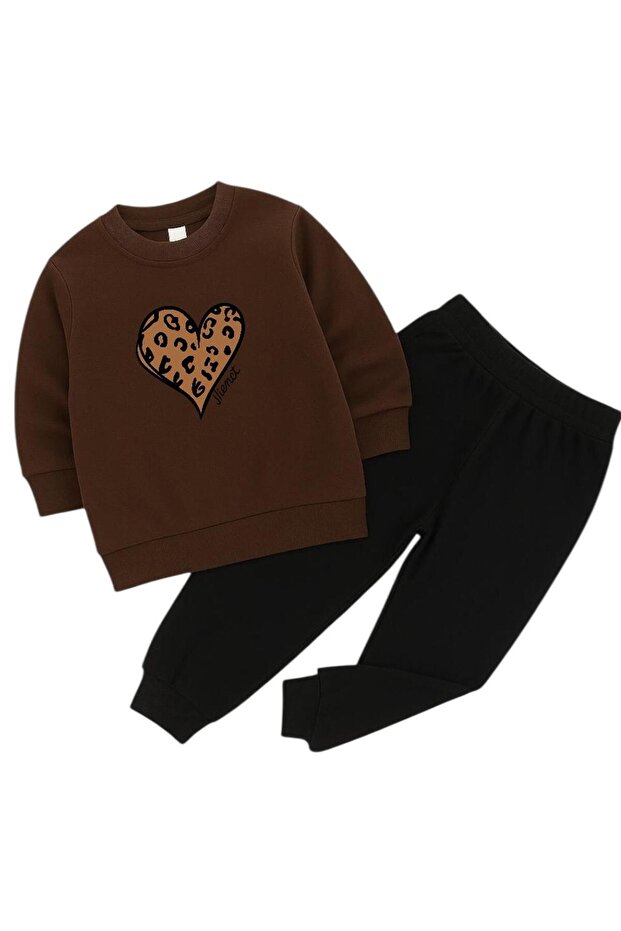 Leopard Heart Printed 3-Ply Children's Tracksuit Set