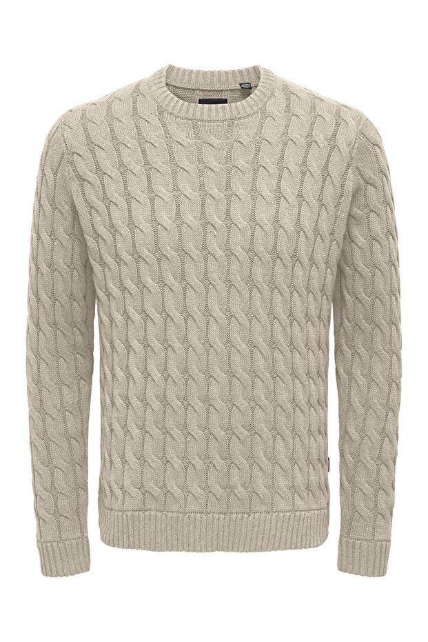 سترة رجالية رمادية من ONSKICKER LIFE REG 3 CABLE CREW KNIT - 22026504