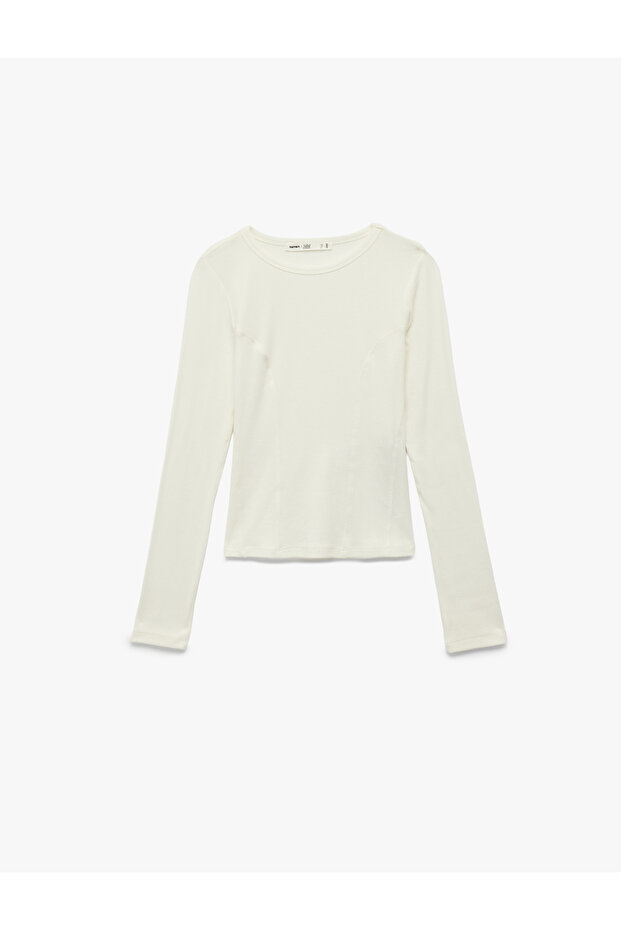 Slim Fit Semi-Sheer Long Sleeve Crew Neck Blouse