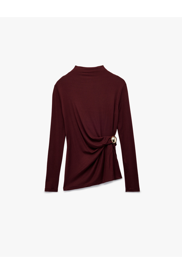 X Melis Ağazat - Slim Fit Long Sleeve Mock Neck Accessory Detail T-Shirt