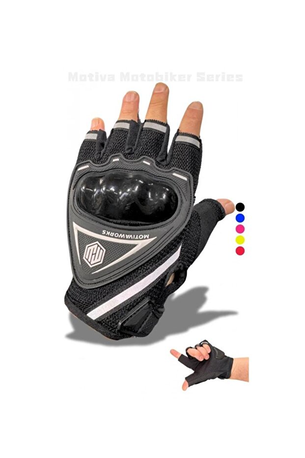 Black Half Gloves Short Tactical Sports Reflective Motorcycle Cycling Gloves