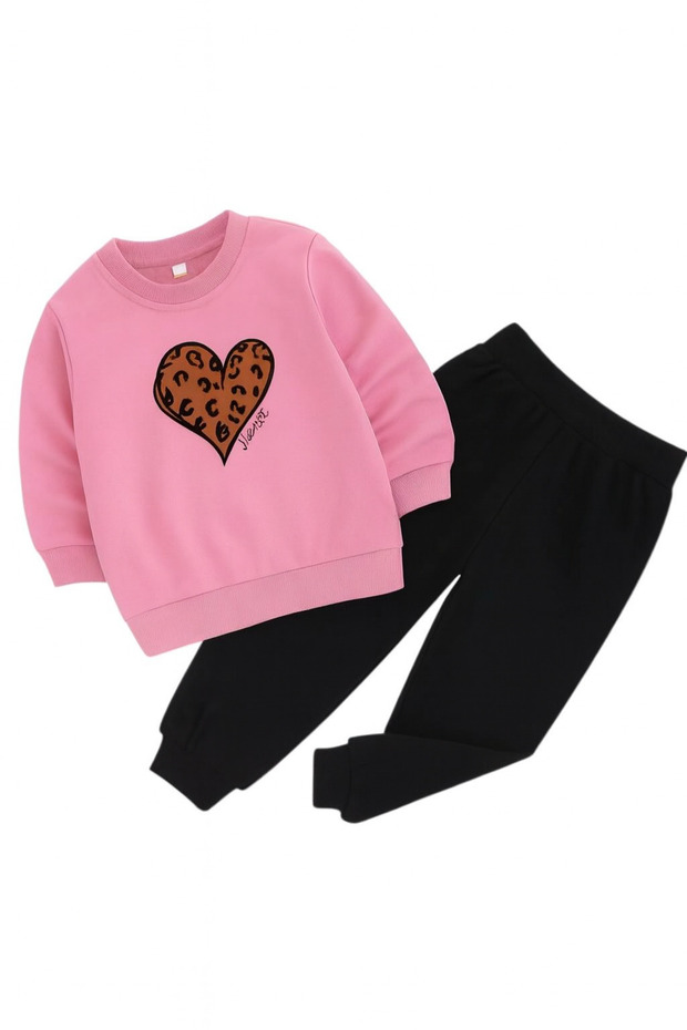 Leopard Heart Printed 3-Ply Children's Tracksuit Set